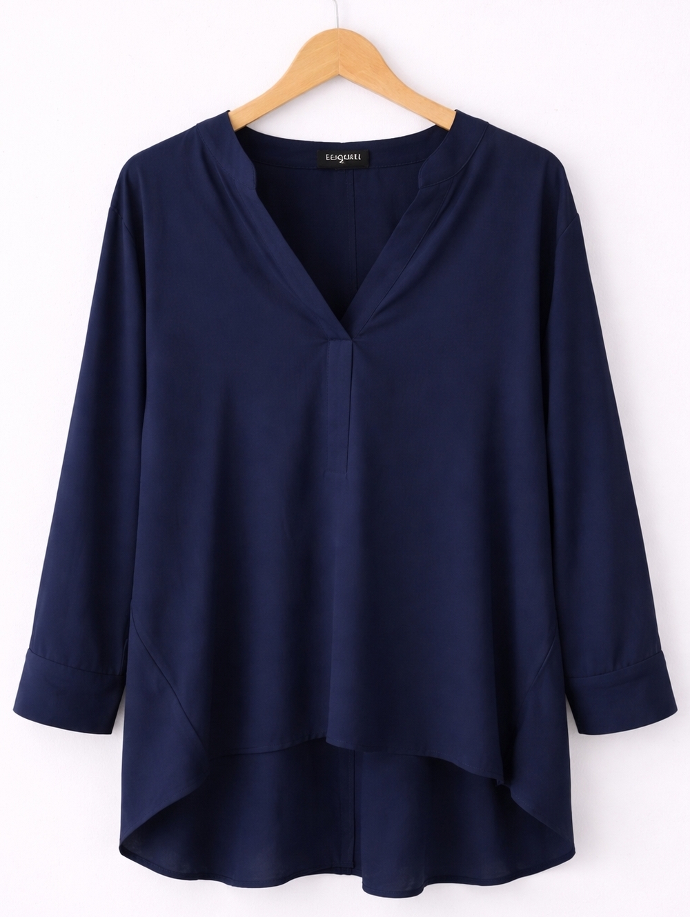 Eloquii Navy Blouse Women’s Plus Size V-Neck Layered Hem Long Sleeve Top